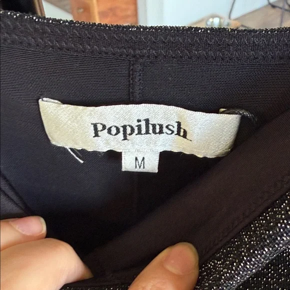 Popilush-Sleeveless Shimmer Ruched Evening Dress - Black - Picture 3 of 7